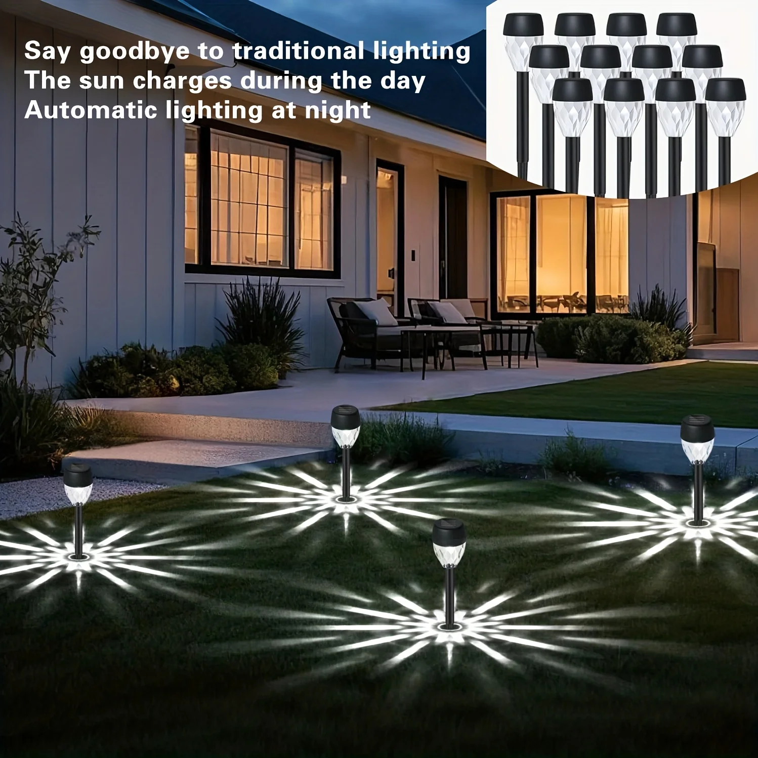 12Pcs Solar-Powered Outdoor New Style Stick Lights, Lawn Lights, Warm Light/White Light Led Lighting, Garden Lights, Path Lights, Suitable for Sidewalks, Patios, Yards, Villa Gardens, and Ground-Inserted Lights