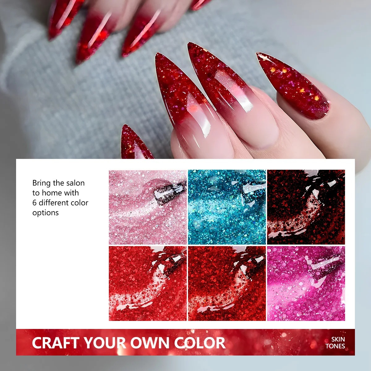 GAVY 6Pcs Luxury Holographic Glitter Sequins Gel Nail Polish Set Premium Salon Grade Soak Off UV LED Nail Gel Sparkly Shimmer Long Lasting Semi Permanent Manicure Varnish Gift Kit For Wedding Party Festival Nail Art & Women Holiday Present
