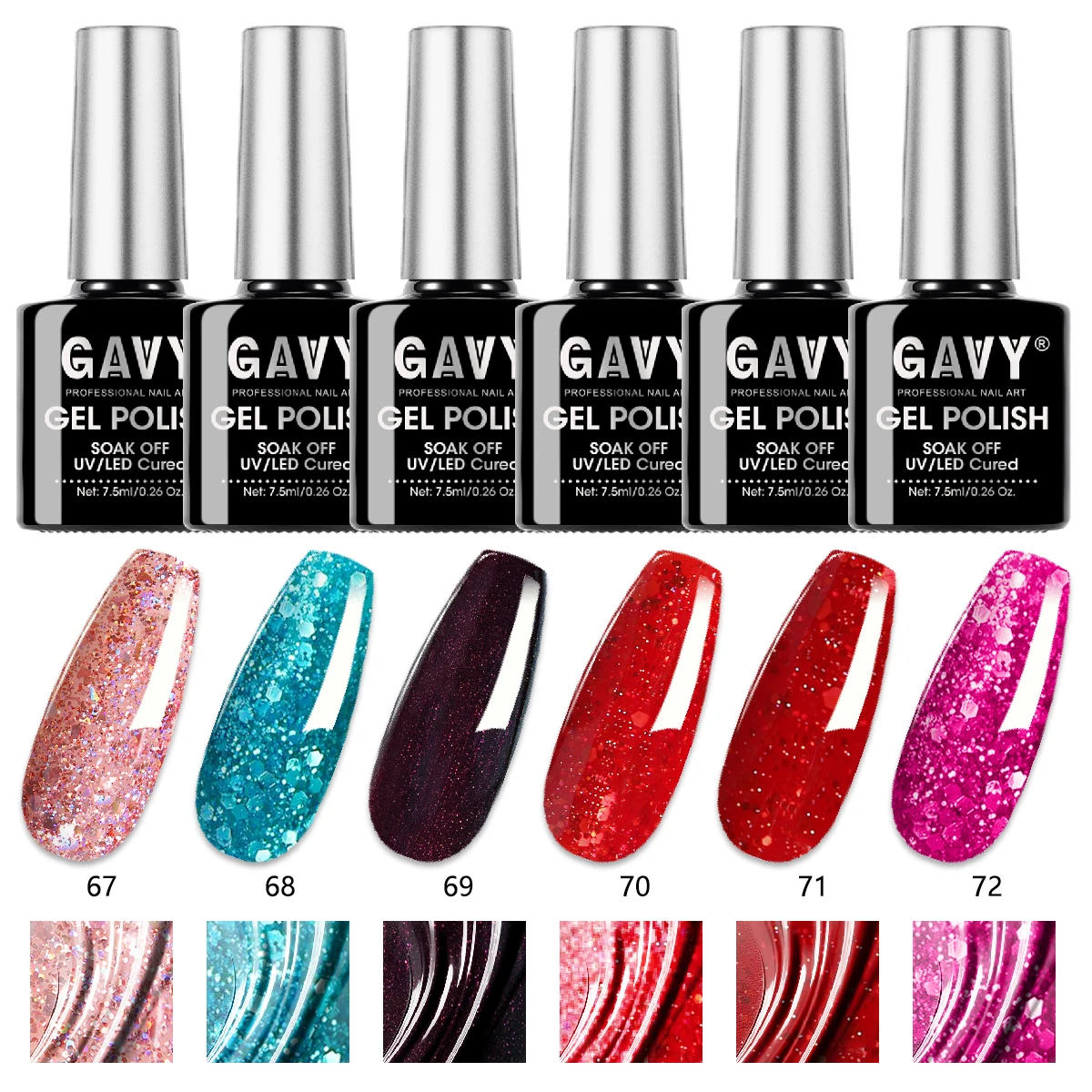 GAVY 6Pcs Luxury Holographic Glitter Sequins Gel Nail Polish Set Premium Salon Grade Soak Off UV LED Nail Gel Sparkly Shimmer Long Lasting Semi Permanent Manicure Varnish Gift Kit For Wedding Party Festival Nail Art & Women Holiday Present