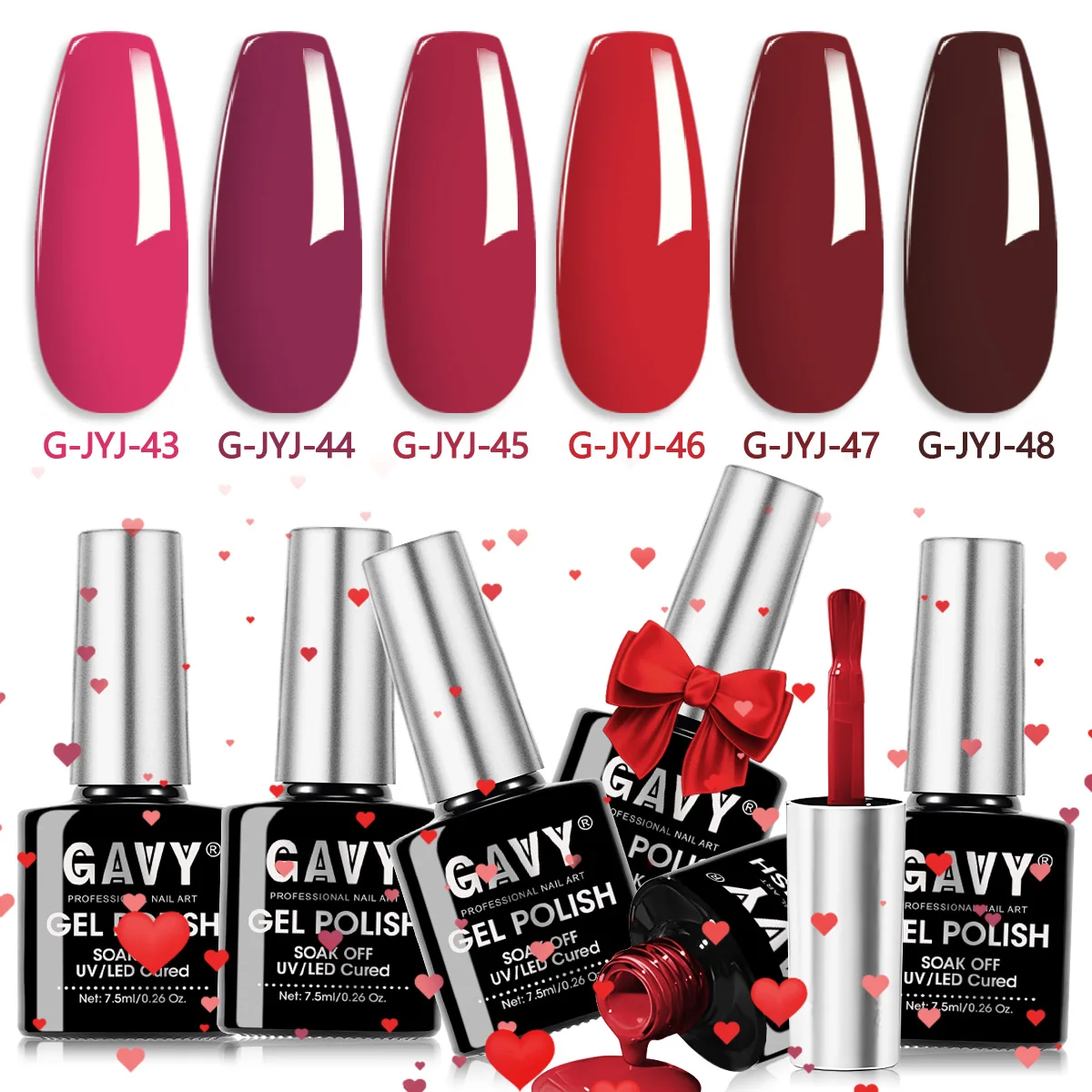 GAVY 6 Colors Classic Red Wine Series Gel Nail Polish Set Premium Salon Grade Soak Off UV LED Nail Gel High Pigment Gloss Long Lasting Semi Permanent Manicure Varnish Luxury Gift Kit For Nail Studio & Women Valentine Holiday Present