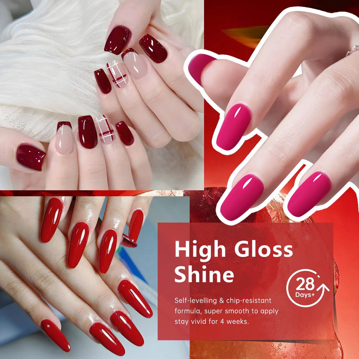 GAVY 6 Colors Classic Red Wine Series Gel Nail Polish Set Premium Salon Grade Soak Off UV LED Nail Gel High Pigment Gloss Long Lasting Semi Permanent Manicure Varnish Luxury Gift Kit For Nail Studio & Women Valentine Holiday Present