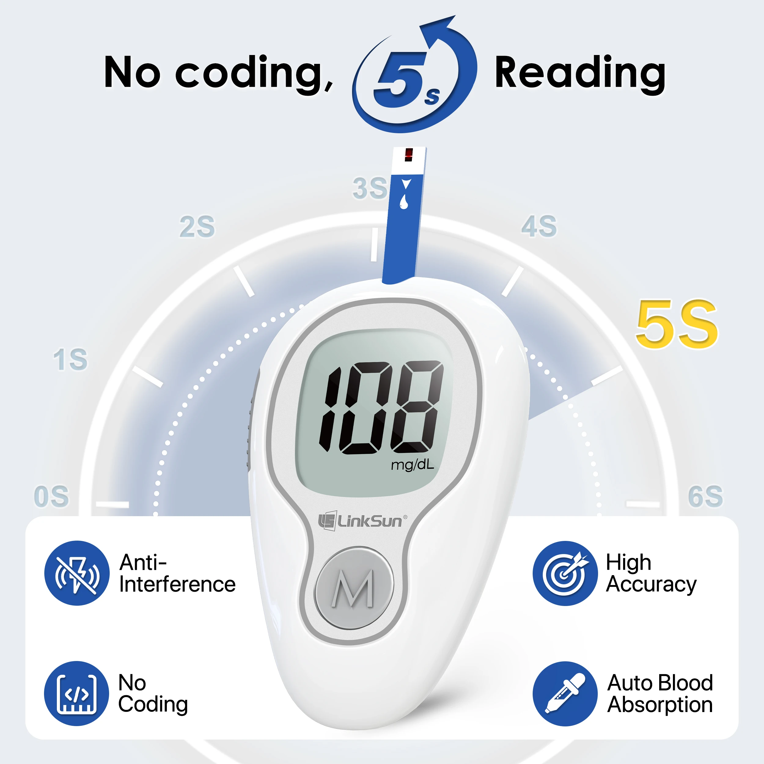 G-425-3 LinkSun Blood Glucose Meter Glucometer Complete Kit Diabetes Accessories Finger Blood Digital Glucose Sugar Test Machine