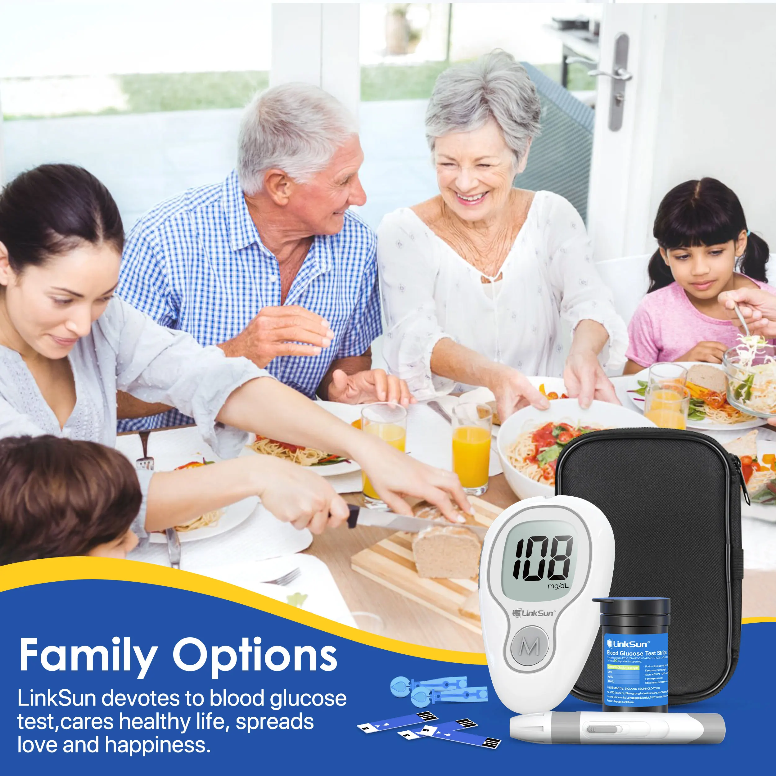 G-425-3 LinkSun Blood Glucose Meter Glucometer Complete Kit Diabetes Accessories Finger Blood Digital Glucose Sugar Test Machine