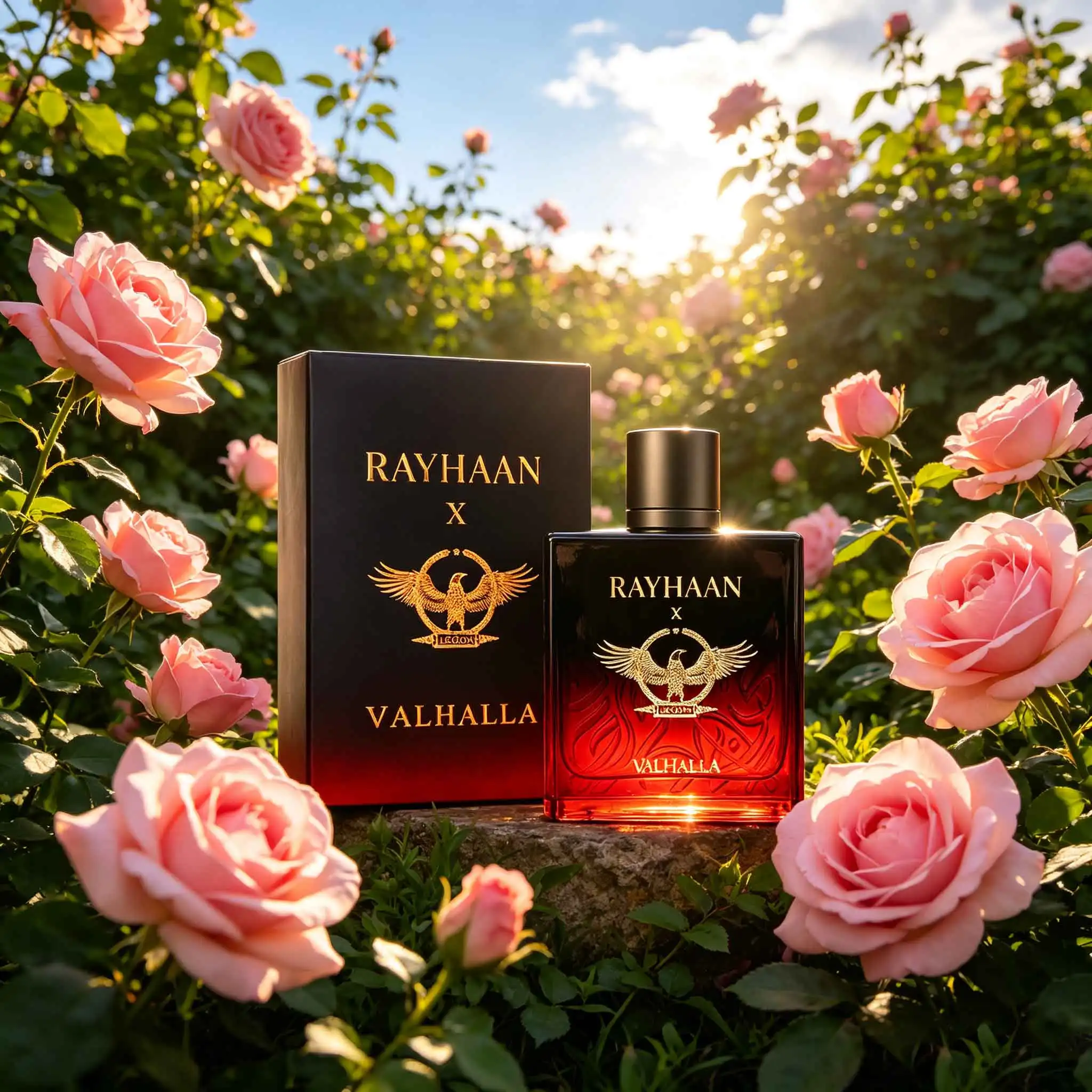 RAYHAAN Valhalla Eagles perfume for Men, vintage red and black relief bottle, mellow oriental wood spice, long-lasting fragrance, mature tough man atmosphere fragrance.