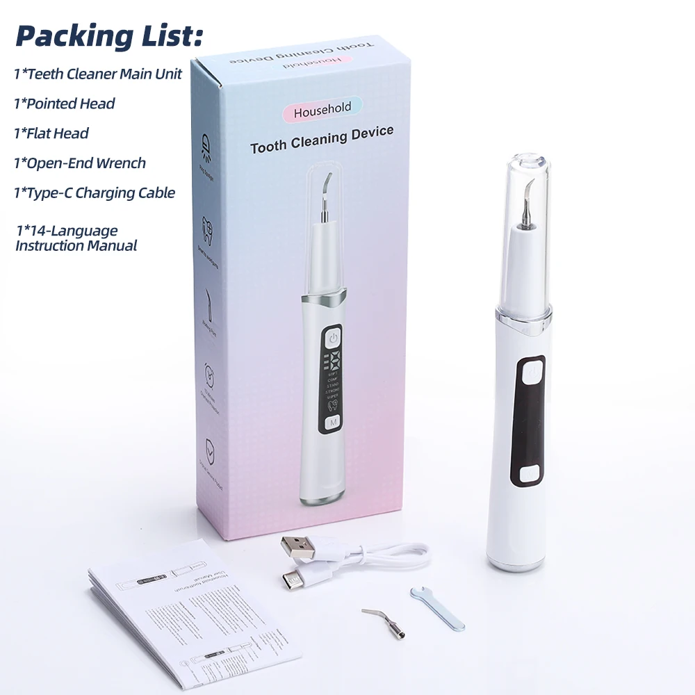 Ultrasonic Dental Scaler Tartar Remover 5 modes with LED Light Household Teeth Cleaning Tools Dental Cleaner Oral Care