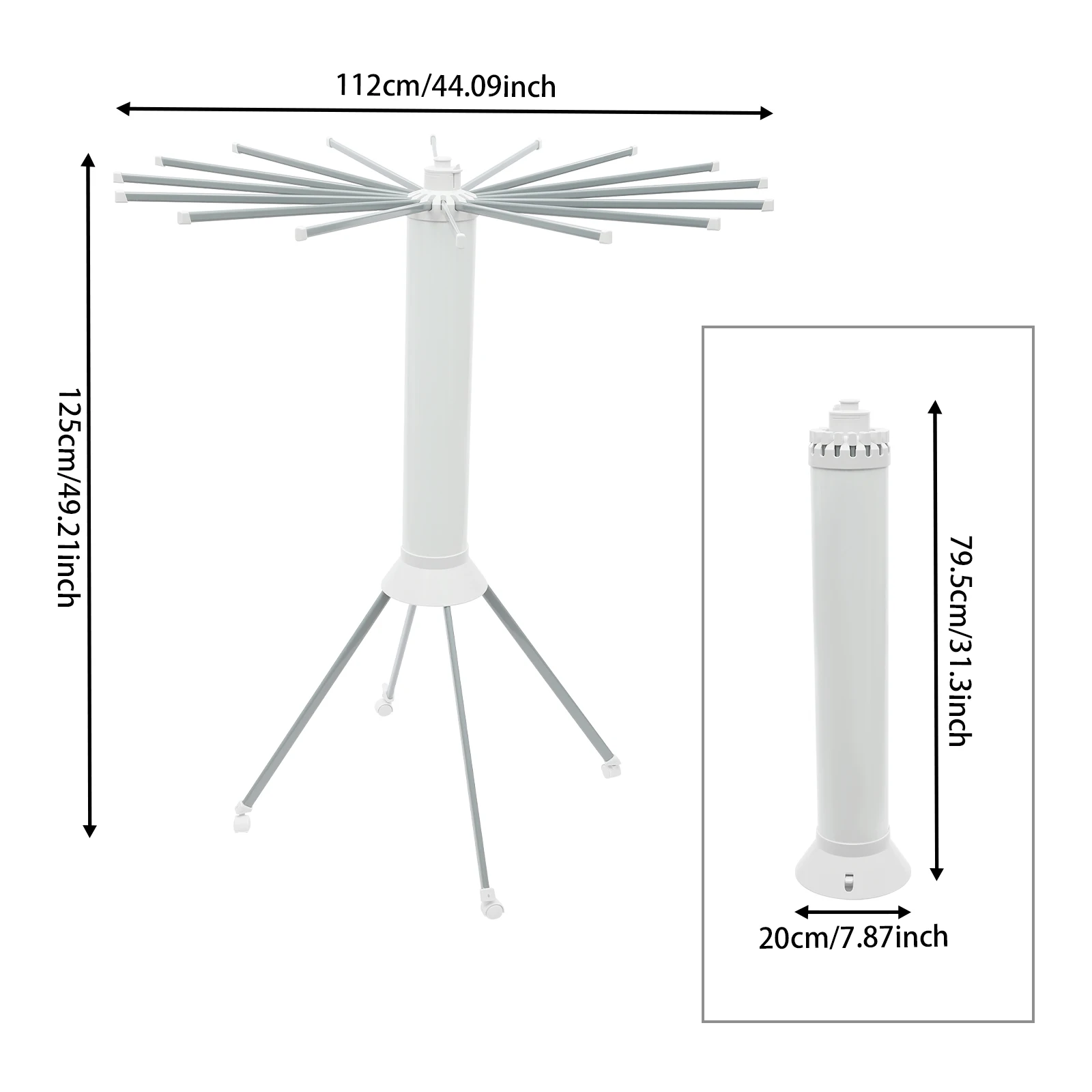 Clothes Drying Rack – 16 Hanging Rods – 88.18 Lbs Capacity – Abs + Carbon Steel – Baking Paint – 4 Swivel Wheels – Foldable – No Assembly Needed – 44.09"X49.21" – for Balcony Laundry – White