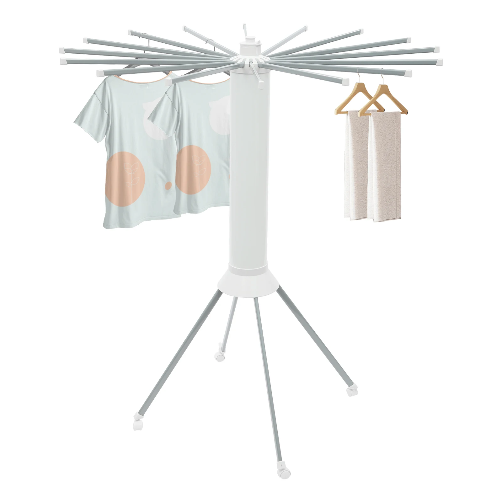 Clothes Drying Rack – 16 Hanging Rods – 88.18 Lbs Capacity – Abs + Carbon Steel – Baking Paint – 4 Swivel Wheels – Foldable – No Assembly Needed – 44.09"X49.21" – for Balcony Laundry – White
