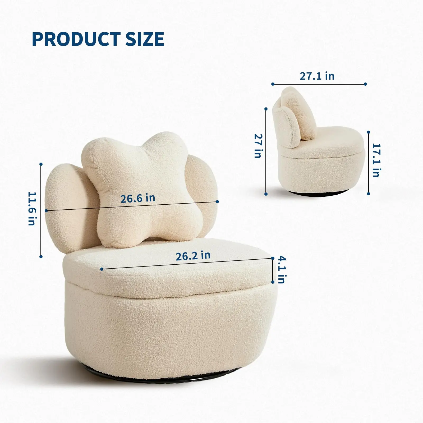 360 Degree Rotating Swivel Accent Chair Teddy Velvet Armchair With Heart Back Ergonomic Upholstered Single Sofa And Hidden Storage Compartment Lounge Chair For Living Room Bedroom