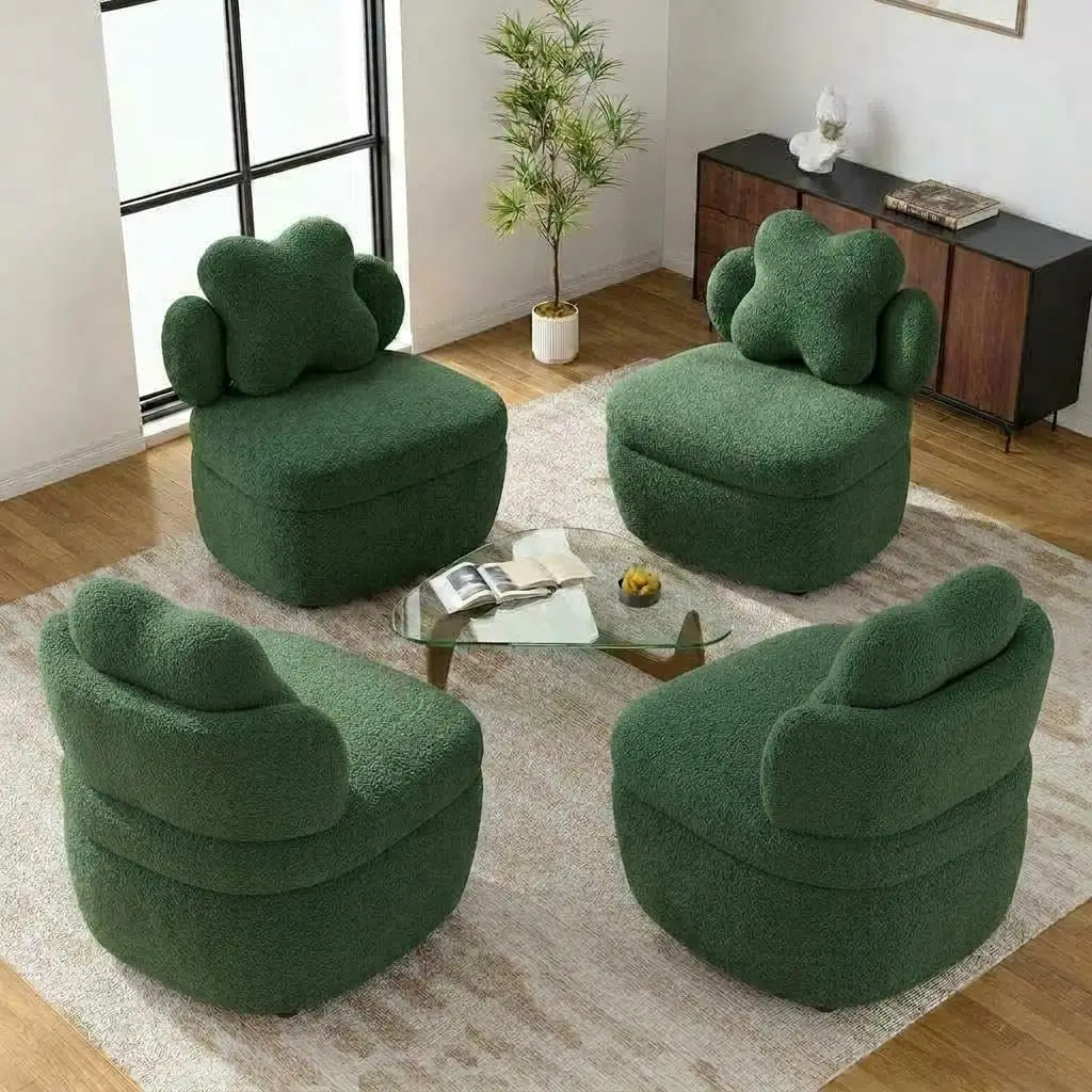 360 Degree Rotating Swivel Accent Chair Teddy Velvet Armchair With Heart Back Ergonomic Upholstered Single Sofa And Hidden Storage Compartment Lounge Chair For Living Room Bedroom
