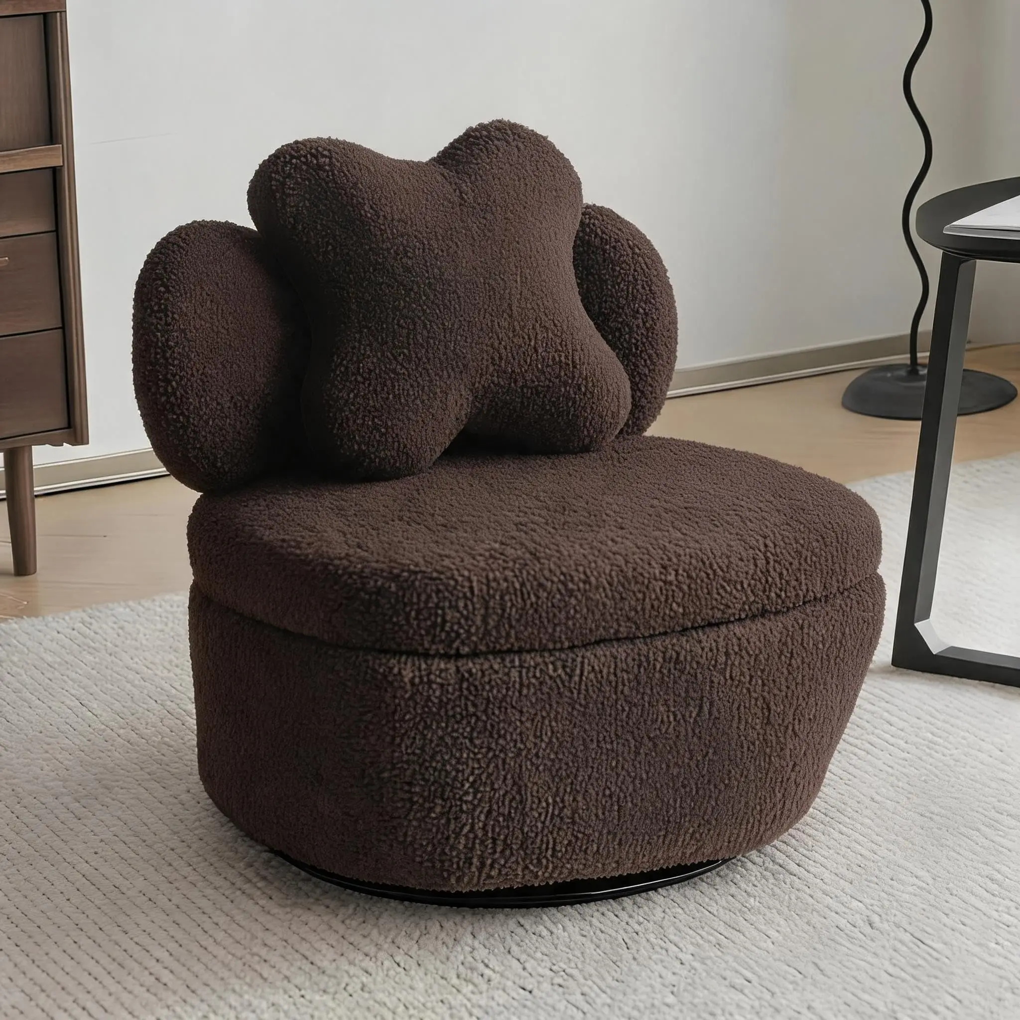 360 Degree Rotating Swivel Accent Chair Teddy Velvet Armchair With Heart Back Ergonomic Upholstered Single Sofa And Hidden Storage Compartment Lounge Chair For Living Room Bedroom