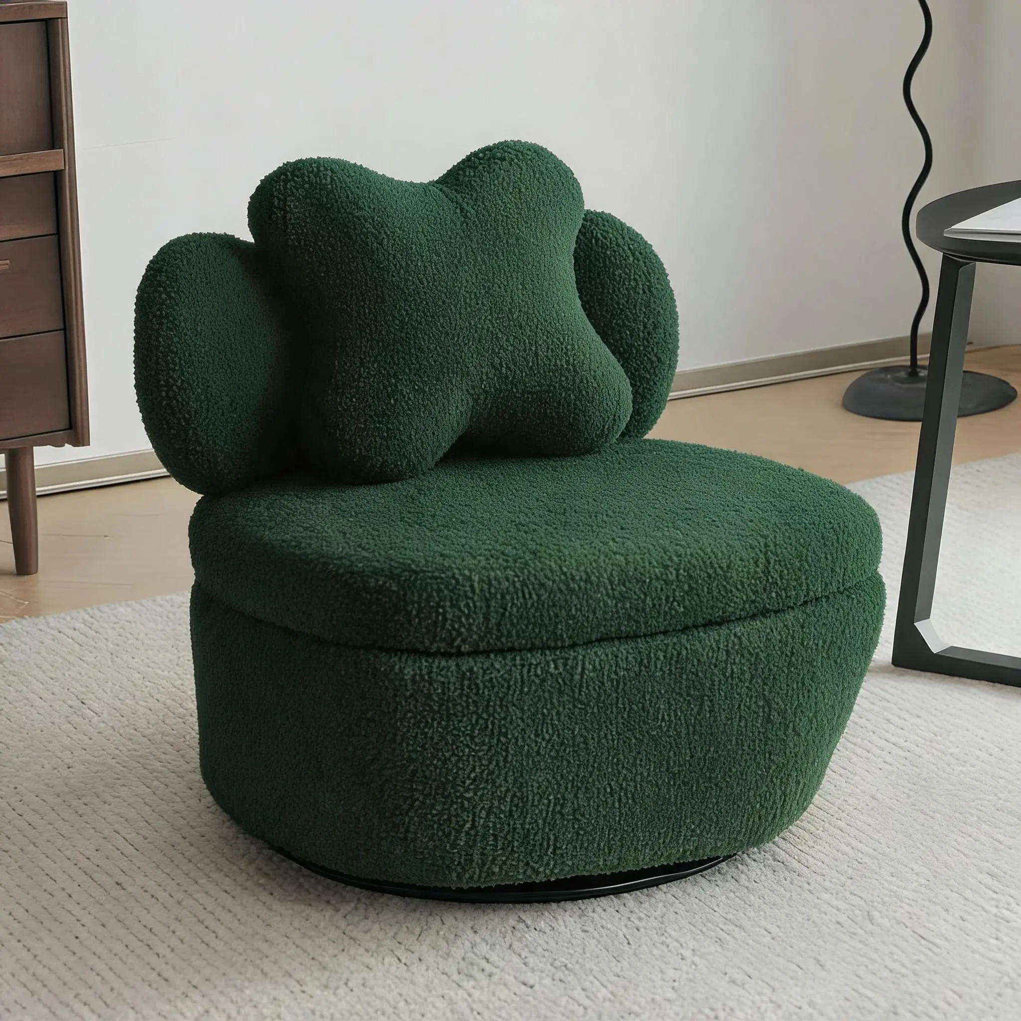 360 Degree Rotating Swivel Accent Chair Teddy Velvet Armchair With Heart Back Ergonomic Upholstered Single Sofa And Hidden Storage Compartment Lounge Chair For Living Room Bedroom