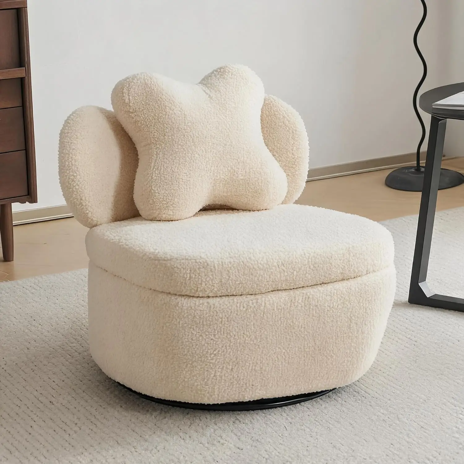 360 Degree Rotating Swivel Accent Chair Teddy Velvet Armchair With Heart Back Ergonomic Upholstered Single Sofa And Hidden Storage Compartment Lounge Chair For Living Room Bedroom