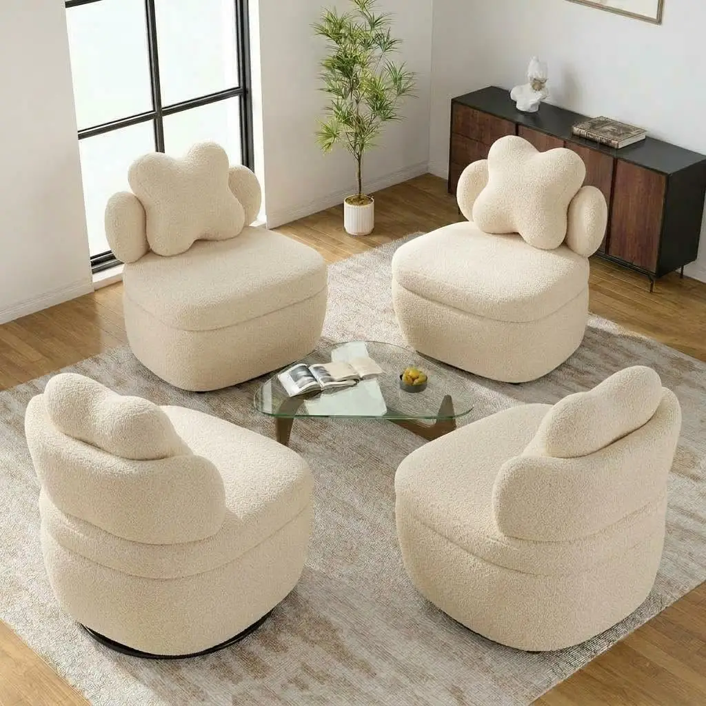 360 Degree Rotating Swivel Accent Chair Teddy Velvet Armchair With Heart Back Ergonomic Upholstered Single Sofa And Hidden Storage Compartment Lounge Chair For Living Room Bedroom