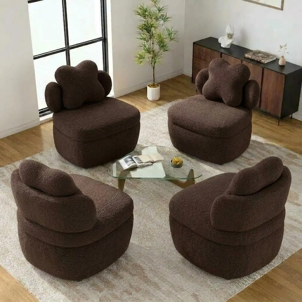 360 Degree Rotating Swivel Accent Chair Teddy Velvet Armchair With Heart Back Ergonomic Upholstered Single Sofa And Hidden Storage Compartment Lounge Chair For Living Room Bedroom