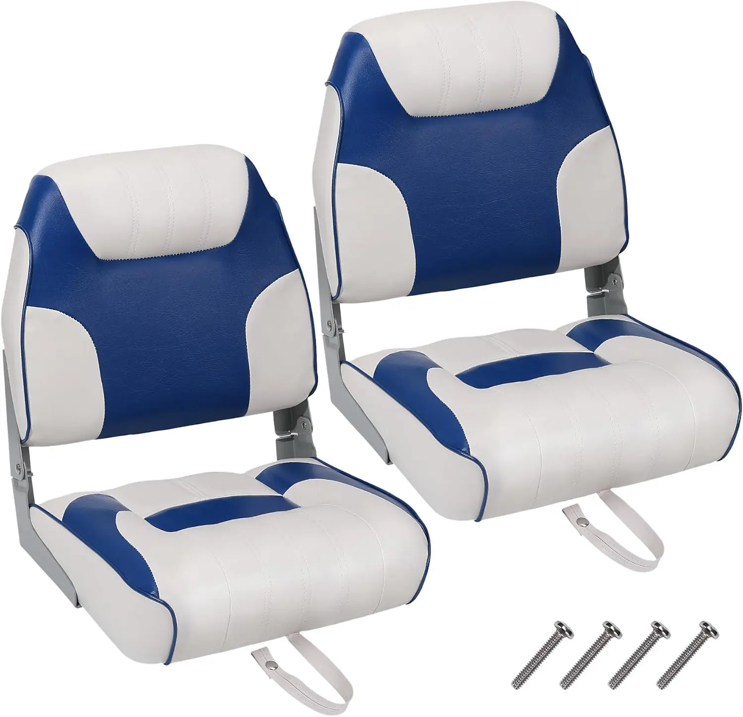 2 Pack Boat Seats, Low Back Folding Boat Seats, Fishing Boat Chairs With Thick Sponge Padding, Hinge & Fold-Down Design for Speedboat, Canoe, Sightseeing Boats