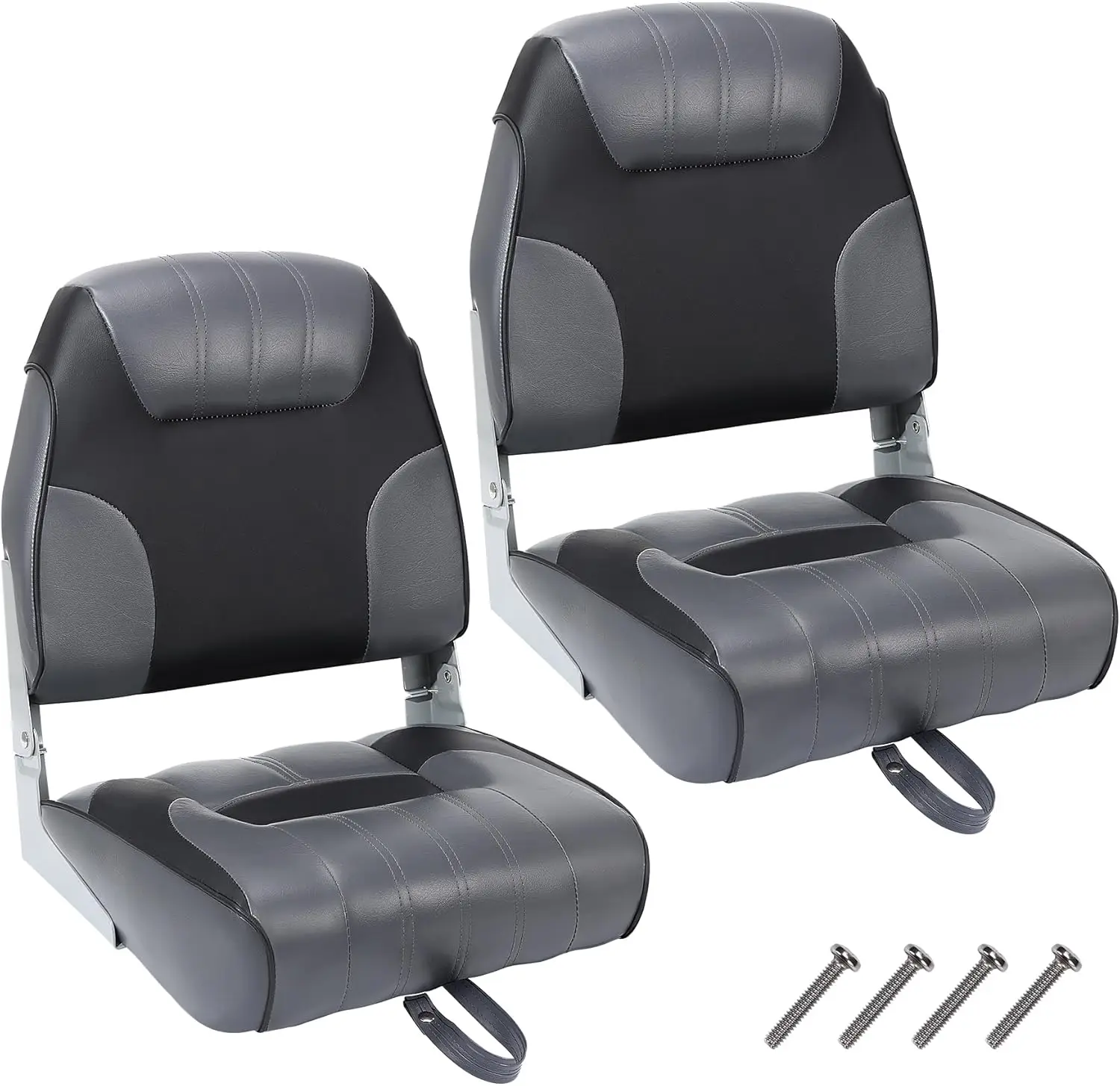 2 Pack Boat Seats, Low Back Folding Boat Seats, Fishing Boat Chairs With Thick Sponge Padding, Hinge & Fold-Down Design for Speedboat, Canoe, Sightseeing Boats