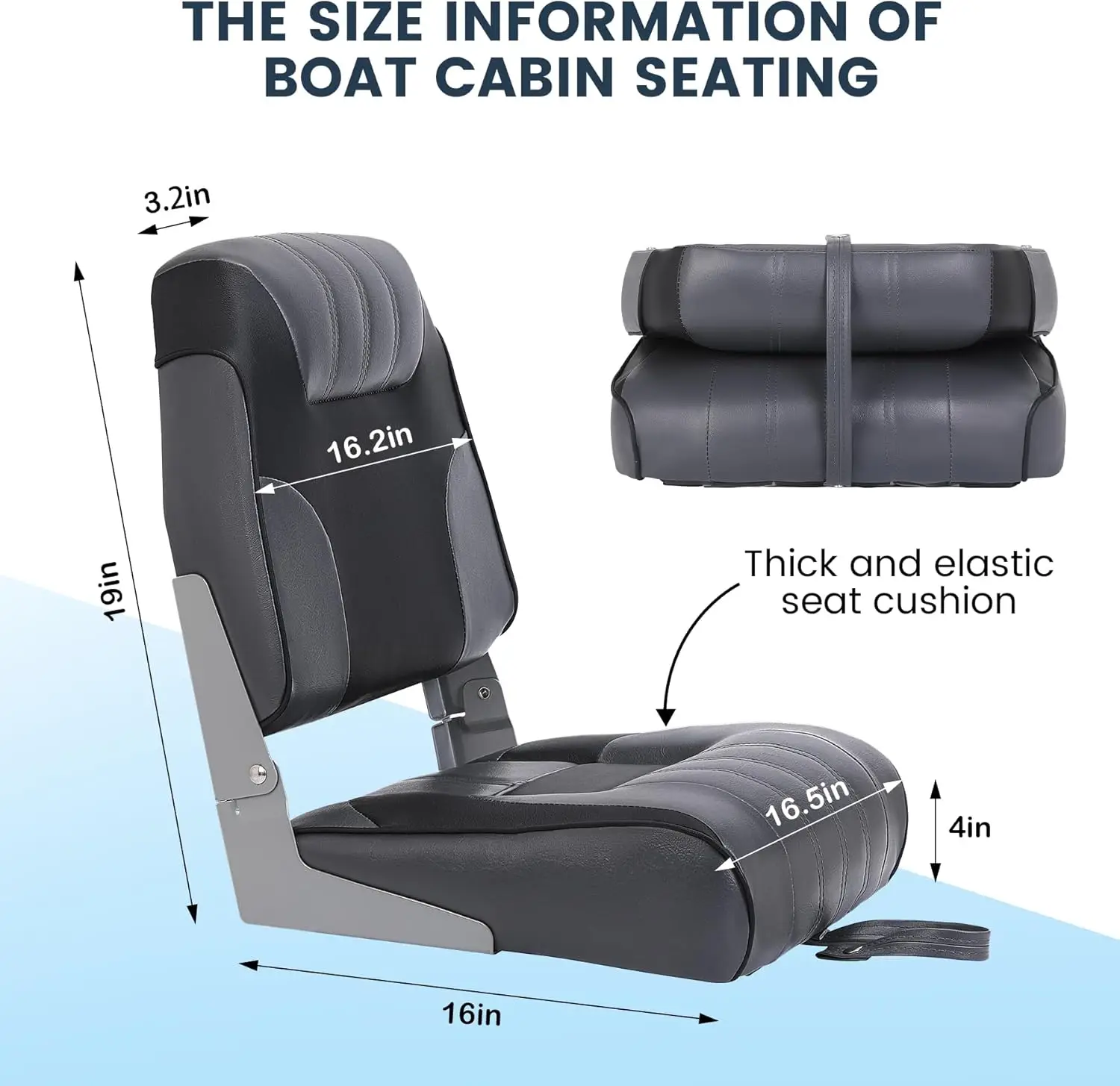 2 Pack Boat Seats, Low Back Folding Boat Seats, Fishing Boat Chairs With Thick Sponge Padding, Hinge & Fold-Down Design for Speedboat, Canoe, Sightseeing Boats