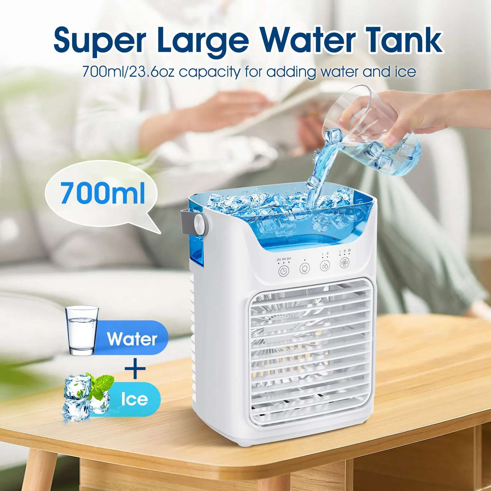 Portable Humidifier Cooling Fan Air Conditioner Desktop Fan Water Tank Small Air Cooling Fan for Home Bedroom Small Personal Fan