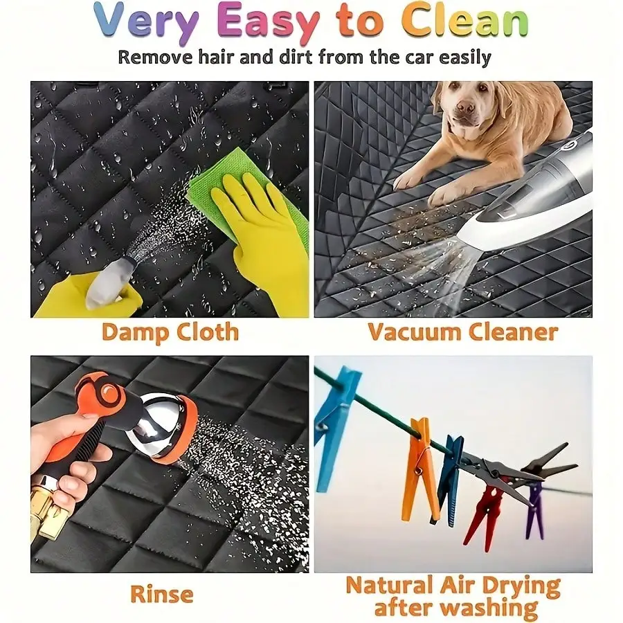 Waterproof Dog Car Back Seat Cover With Breathable Mesh Window Heavy Duty Oxford Fabric Anti-Scratch Pet Back Seat Protector With Storage Pockets Side Flaps & Carry Handles Universal For Most Vehicles