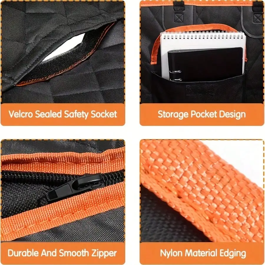 Waterproof Dog Car Back Seat Cover With Breathable Mesh Window Heavy Duty Oxford Fabric Anti-Scratch Pet Back Seat Protector With Storage Pockets Side Flaps & Carry Handles Universal For Most Vehicles