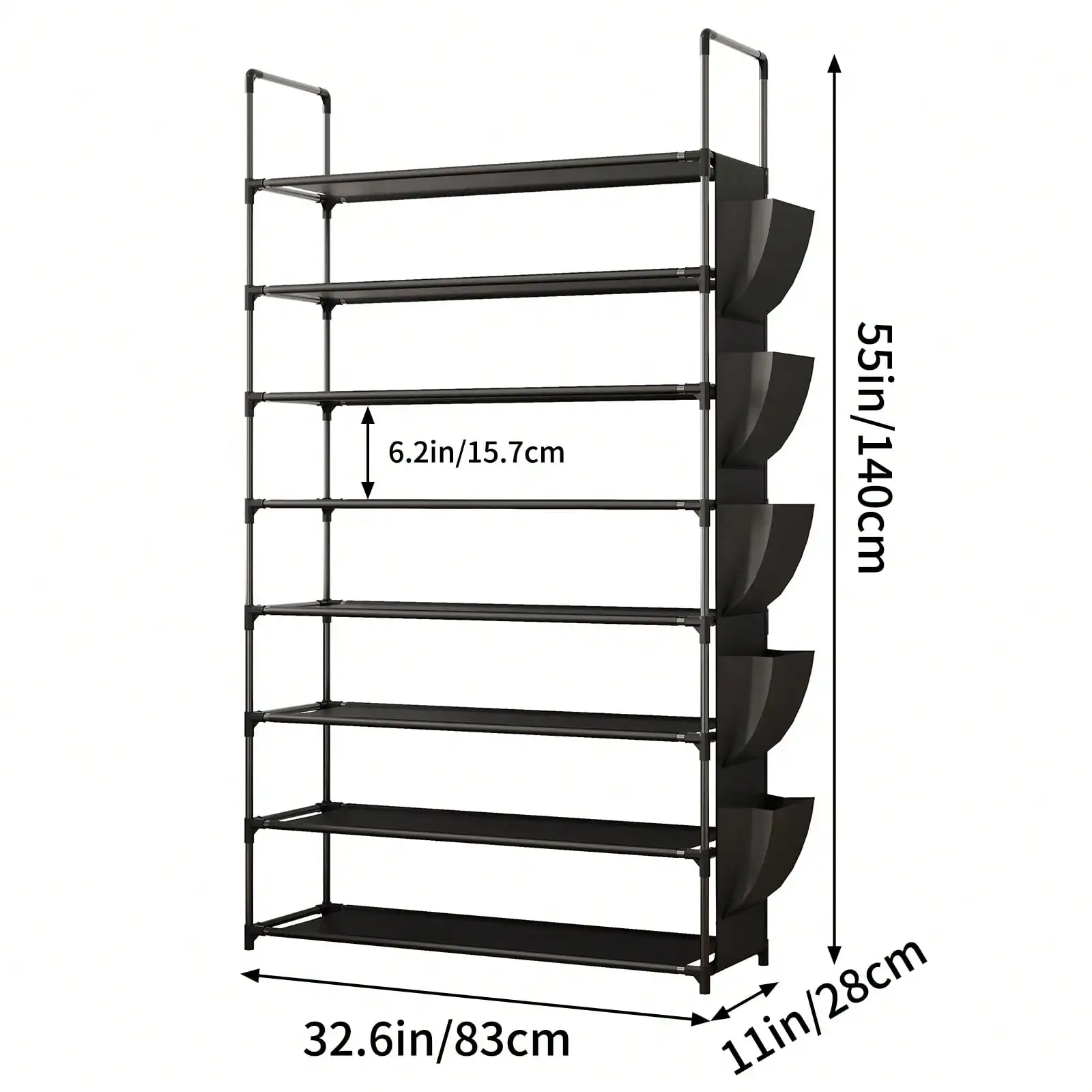 8 Tier Shoe Rack Organizer, 33" Wide Tall Metal & Plastic Shoe Storage Shelf, Holds 32-40 Pairs, Space Saving Narrow Freestanding Rack for Closet Entryway