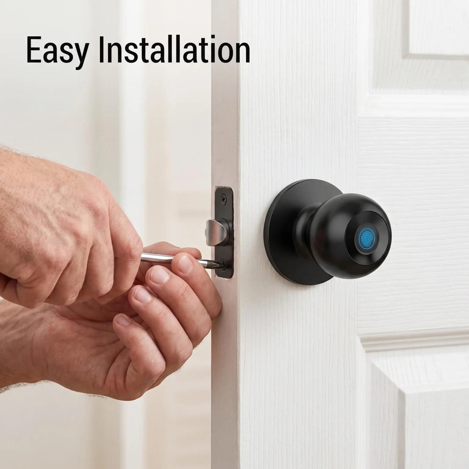 Smart Fingerprint Door Knob Lock Tuya App Control Keyless Entry Smart Lock Temporary Password Unlock Easy Install Round Handle Lock for Bedroom Office Interior Doors