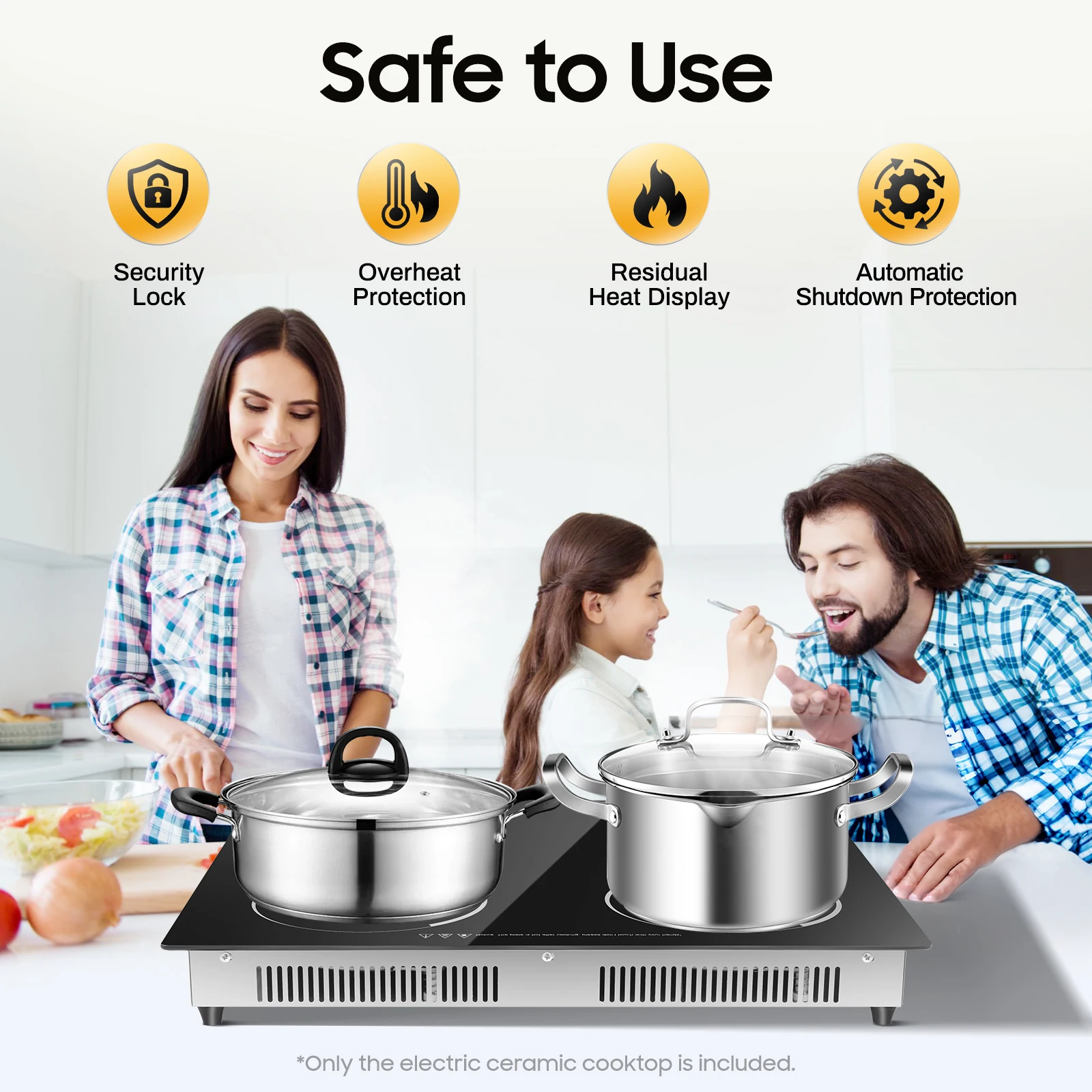 4 Burner Electric Ceramic Cooktop 110V 3000W 9 Power Levels LED Touch Display Built Countertop Dual Mount Overheat Lock Protection Far Infrared Heating Household Restaurant Cooking Range