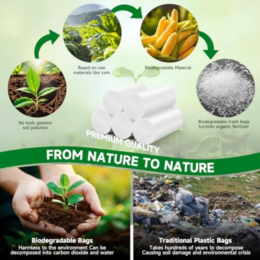 3 Gallon Mini Biodegradable Trash Bags - White Small Garbage Bags For Bathroom Can 100 Count 12 L Compostable Waste Basket Unsc