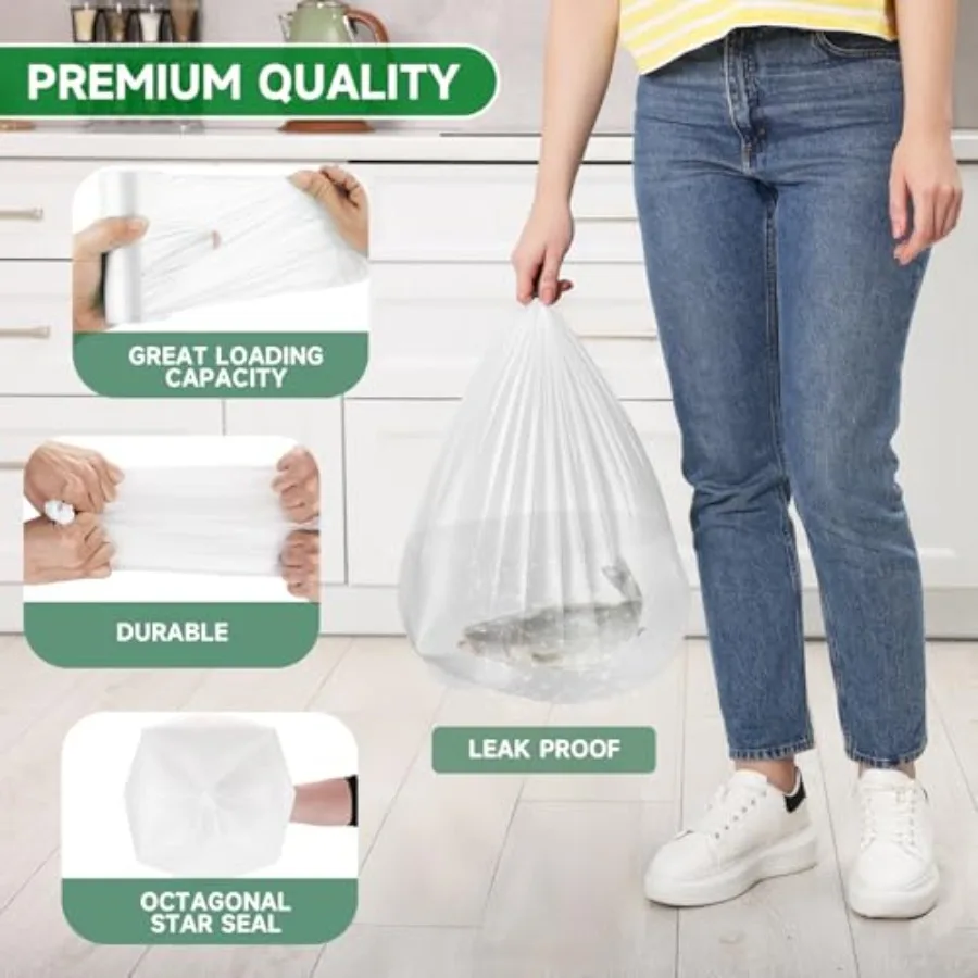3 Gallon Mini Biodegradable Trash Bags - White Small Garbage Bags For Bathroom Can 100 Count 12 L Compostable Waste Basket Unsc
