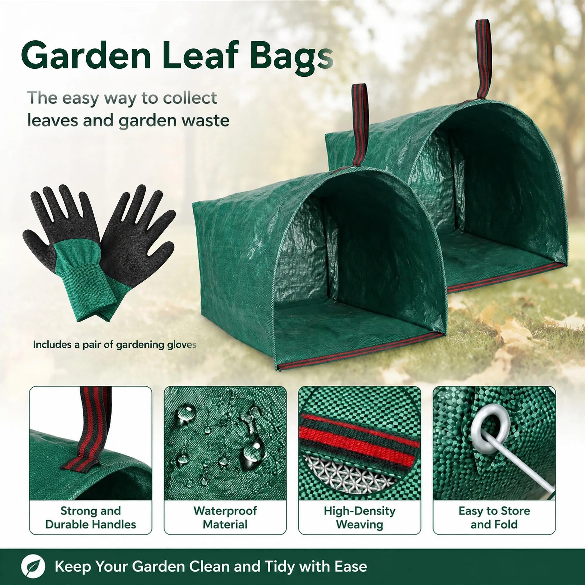 2 Pack Reusable Yard Waste Bags With Gloves, 40/53/72 Gallon Self Standing Open Top Leaf Bags For Lawn Garden Debris Cleanup