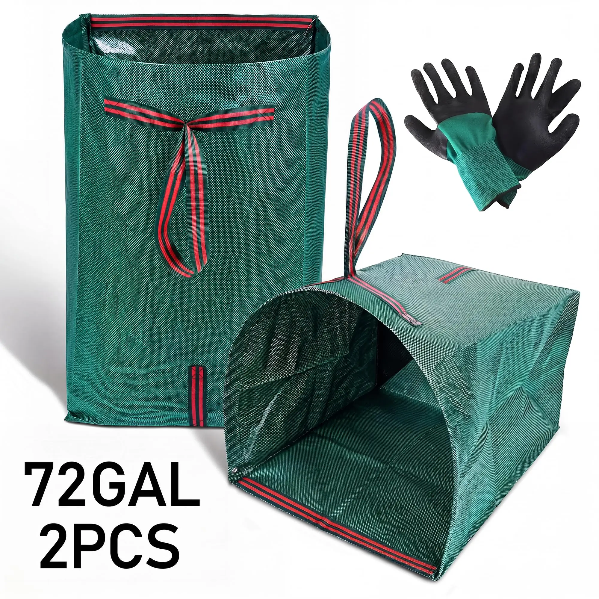 2 Pack Reusable Yard Waste Bags With Gloves, 40/53/72 Gallon Self Standing Open Top Leaf Bags For Lawn Garden Debris Cleanup