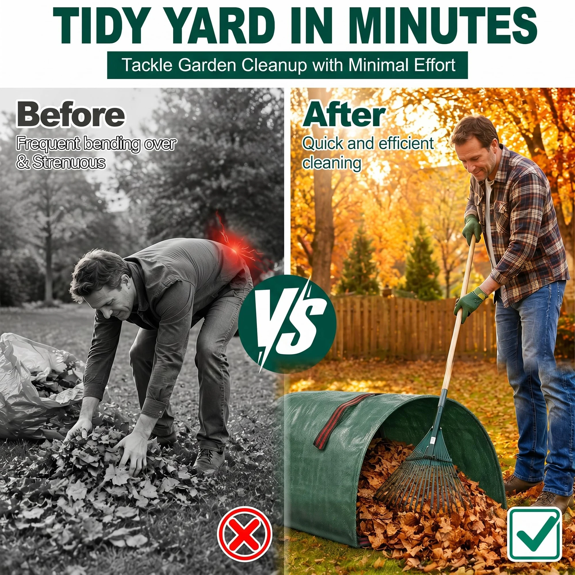 2 Pack Reusable Yard Waste Bags With Gloves, 40/53/72 Gallon Self Standing Open Top Leaf Bags For Lawn Garden Debris Cleanup