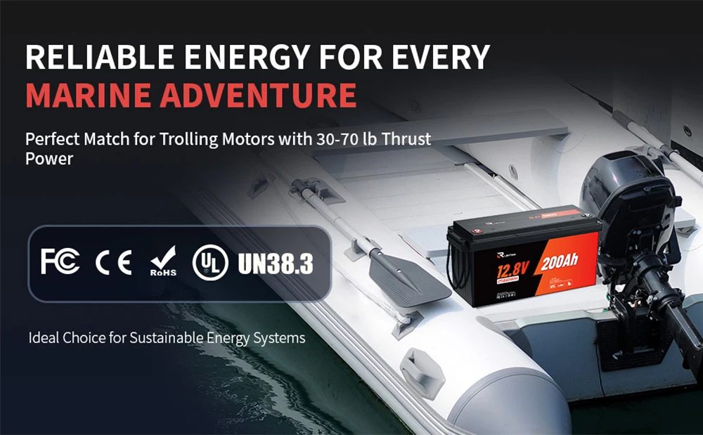 RVLithTime 12V 200Ah LiFePO4 Deep Cycle Battery 2560Wh with 200A BMS Low Temperature Cut-off 6000+ Cycles IP65 Waterproof Lithium Battery for RV Marine Travel Trailer & Off-Grid