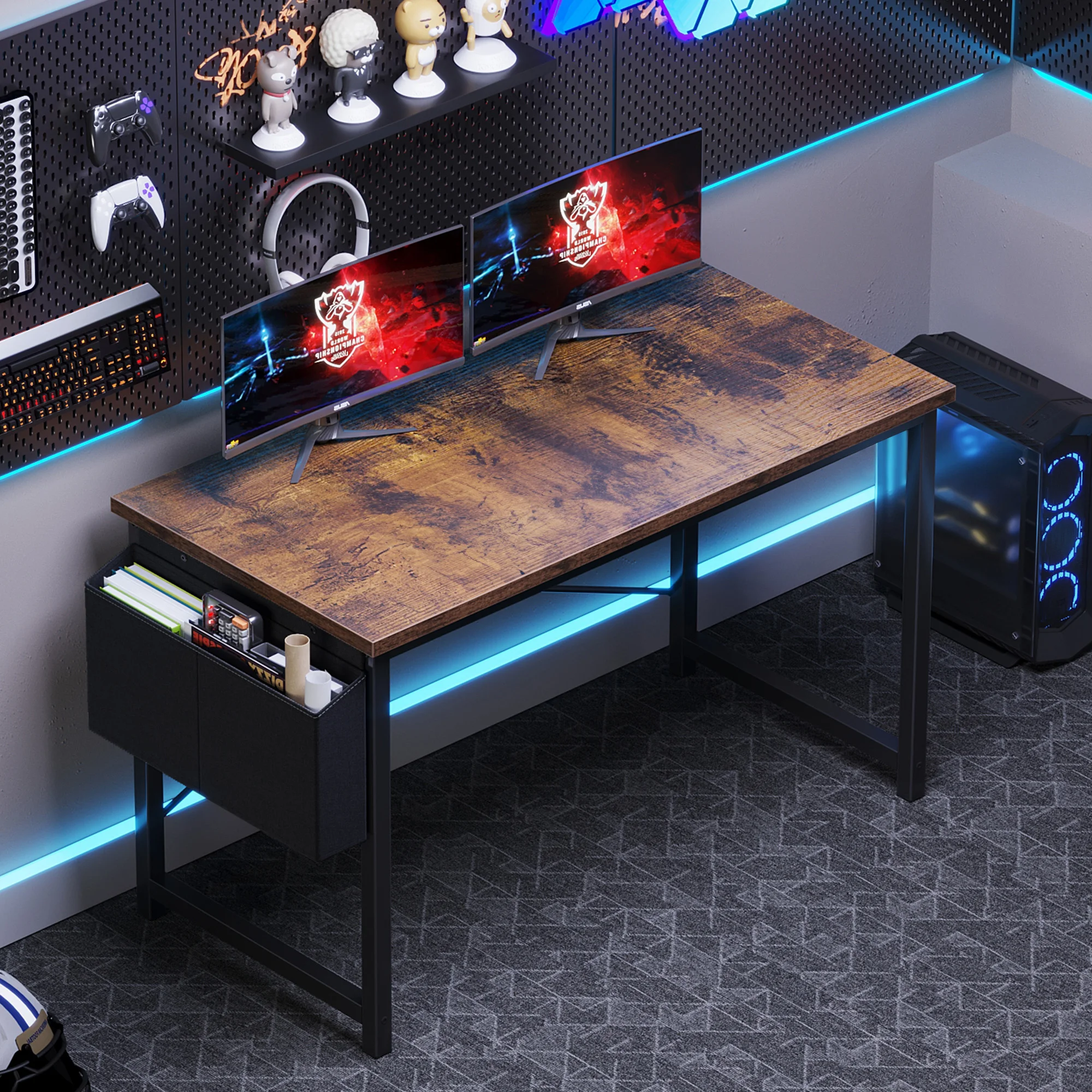 MCQ 47 Inch with Storage Bag Standing Office Computer Desk X-Shaped Sturdy Metal Frame and Compact Modern Design with Gaming Writing Work and Study Desk for Home Office