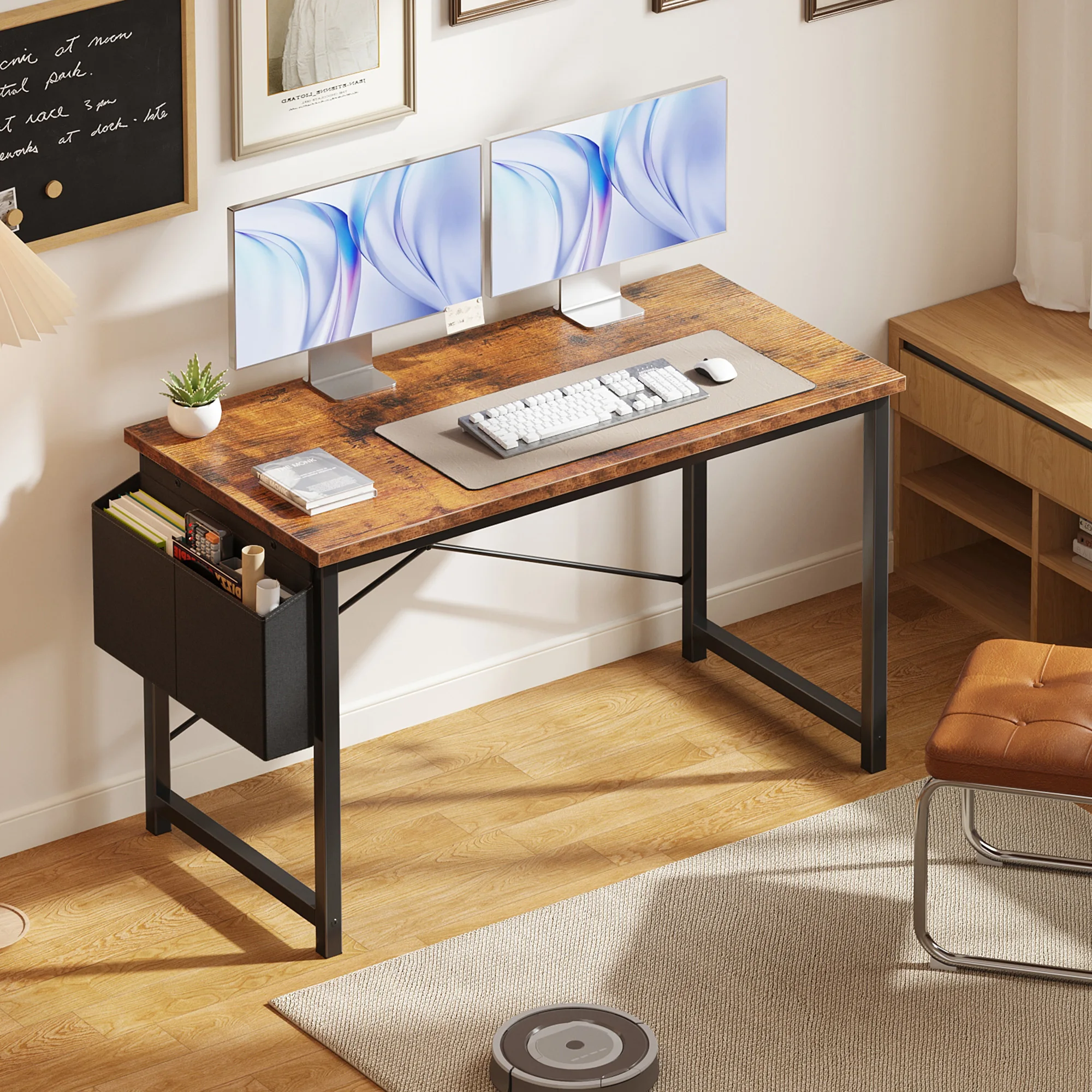 MCQ 47 Inch with Storage Bag Standing Office Computer Desk X-Shaped Sturdy Metal Frame and Compact Modern Design with Gaming Writing Work and Study Desk for Home Office