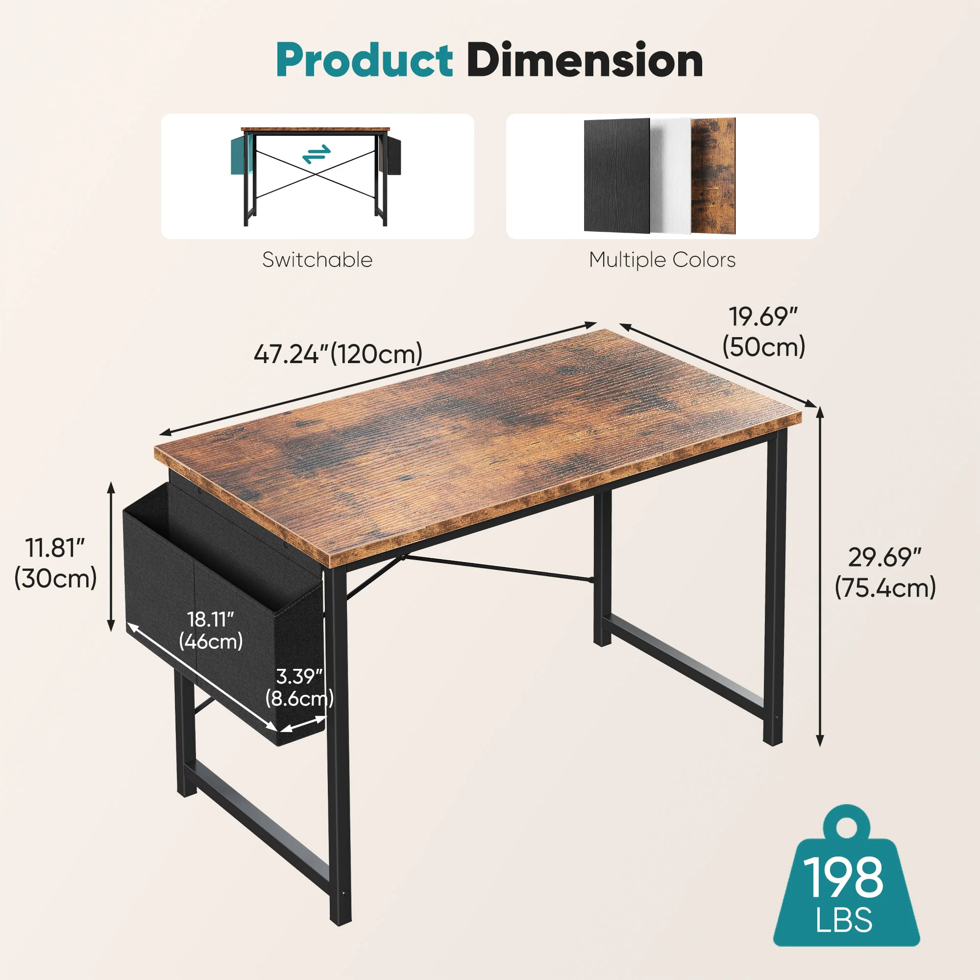 MCQ 47 Inch with Storage Bag Standing Office Computer Desk X-Shaped Sturdy Metal Frame and Compact Modern Design with Gaming Writing Work and Study Desk for Home Office