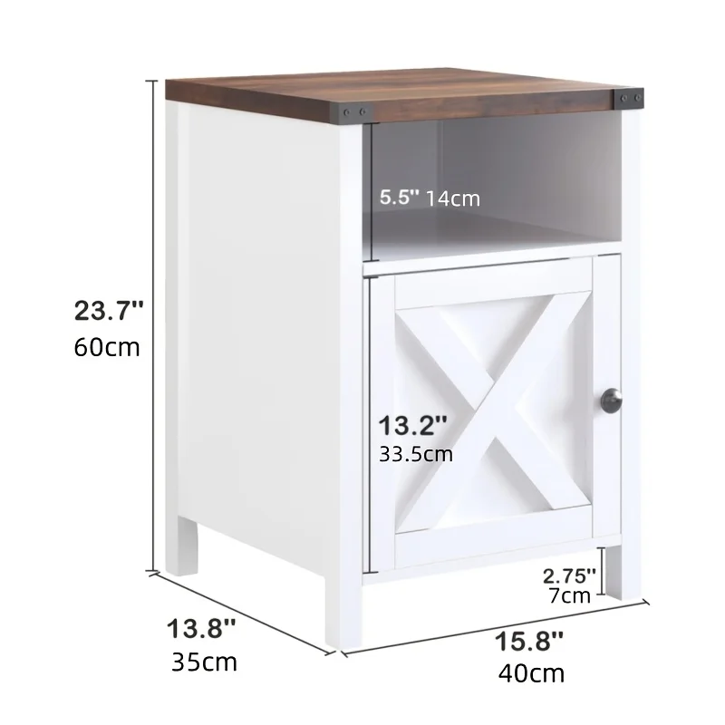 1pc Farmhouse Nightstand, Side Table, End Table with Barn Door And Shelf, Narrow Entryway Table, Rustic Modern Bed Night Stand for Bedroom, Living Room, Modern Living Room Decor, Navy Blue/Grey/White/Oak/Light Oak/Black, 23.7"*15.8"