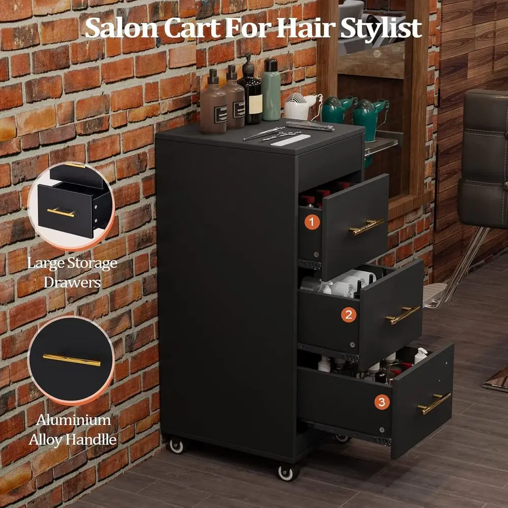 Sn Trolley Cart with Wheels, Wooden Hair Storage Cabinet, Stylist Cart Mobile Hairdring Barber Station or Beauty Spa Barbershop,