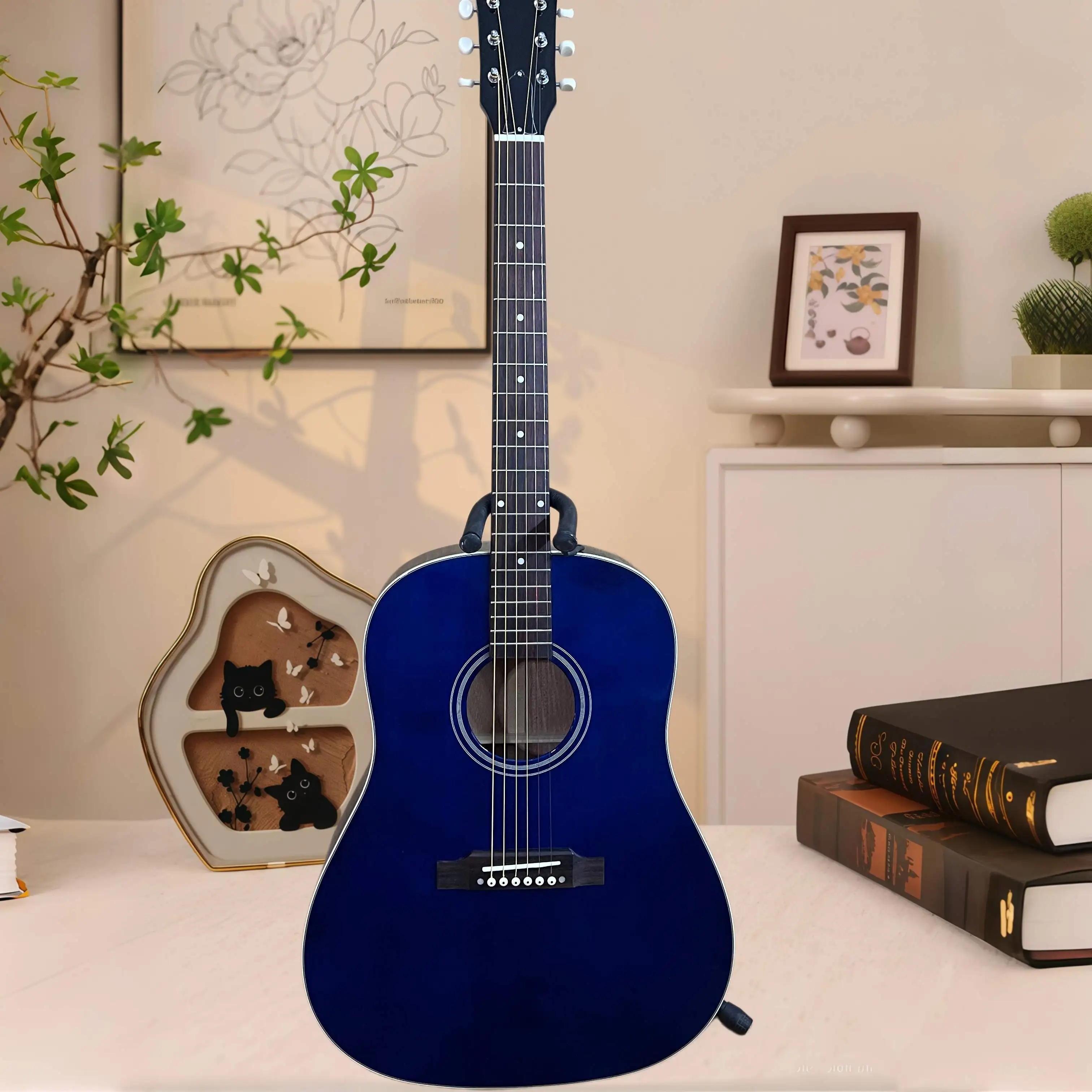 Professional Blue J-45 Acoustic Guitar with 6 Strings and Printed Protective Board. Spruce Top Is Suitable As A Holiday Gift for Free Shipping