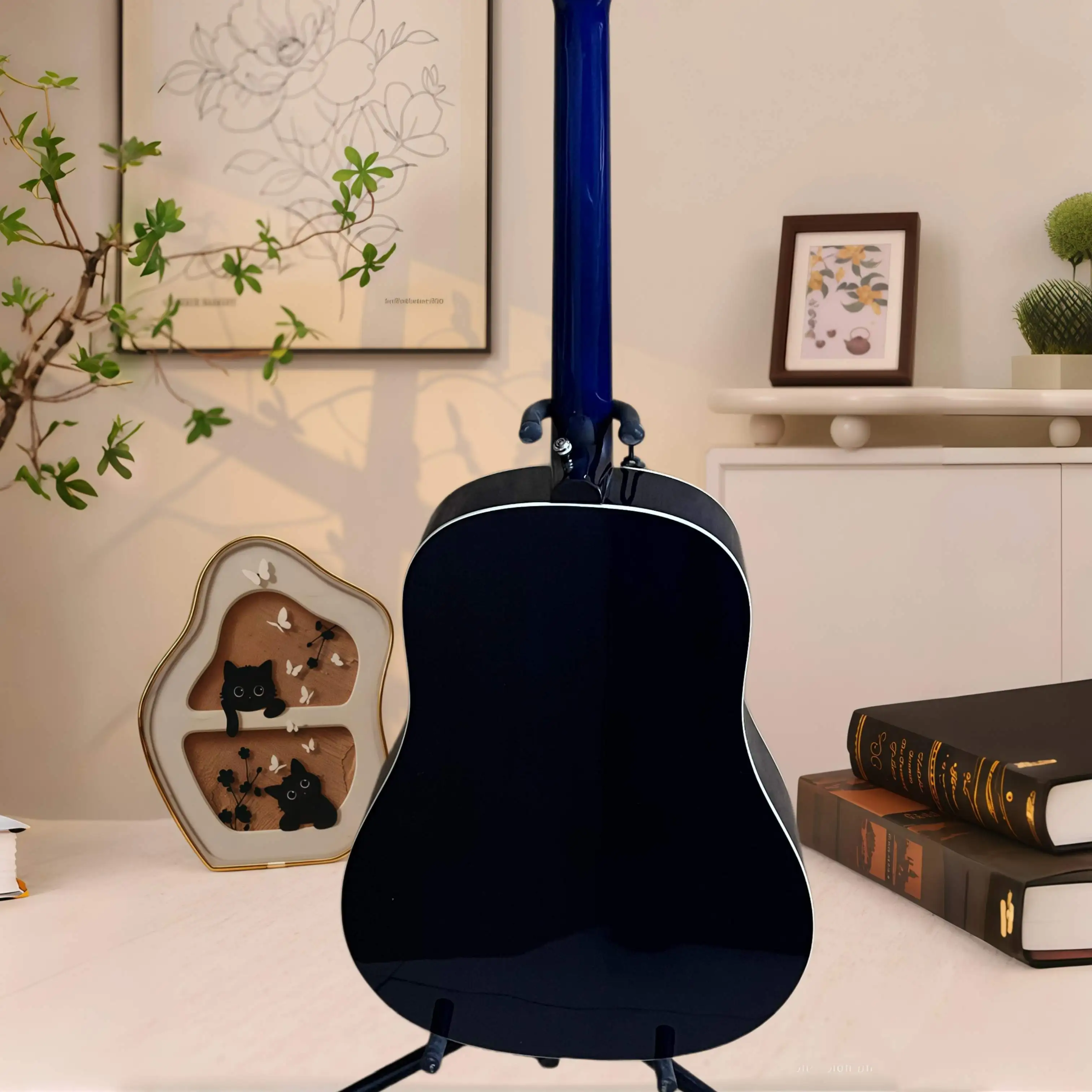 Professional Blue J-45 Acoustic Guitar with 6 Strings and Printed Protective Board. Spruce Top Is Suitable As A Holiday Gift for Free Shipping