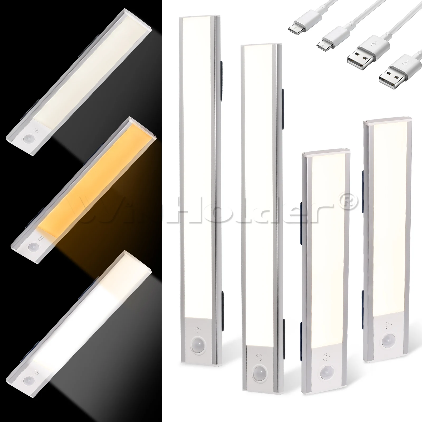 2/4/8/10X Dimmable Cabinet Light USB Rechargeable Motion Sensor Led Three Colors Lamp For Kitchen Wardrobe Indoor Lighting 20/30cm