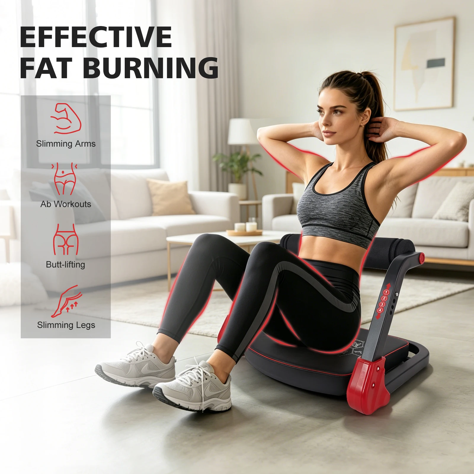 Ab Core Trainer Abdominal Machine For Home Gym With Resistance Bands Red