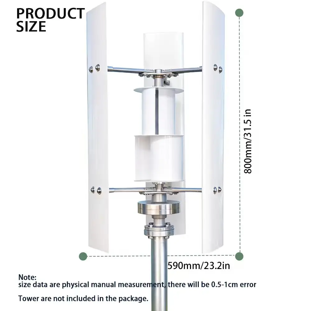 Small Windmill 12/24V 3000W Vertical Wind Turbine Generator Kit with Wind-Solar Hybrid Controller Household Free Energy