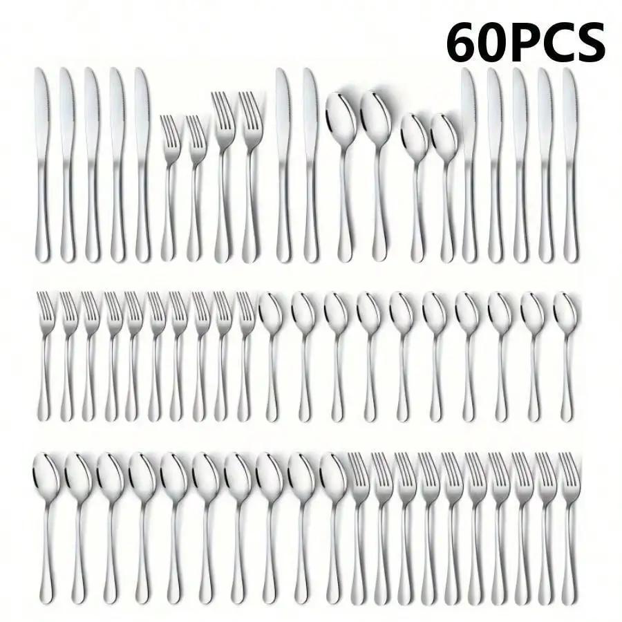 30/60-Piece Luxury Golden Flatware Set, Stainless Steel Cutlery For 6, Includes Dinner Spoons, Teaspoons, Dinner Forks, Salad Forks, Dinner Knives, Ideal For Home, Restaurant, Parties & Weddings