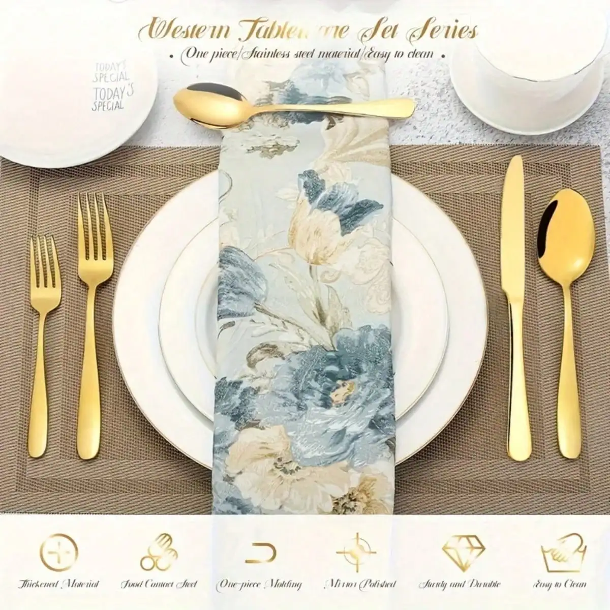 30/60-Piece Luxury Golden Flatware Set, Stainless Steel Cutlery For 6, Includes Dinner Spoons, Teaspoons, Dinner Forks, Salad Forks, Dinner Knives, Ideal For Home, Restaurant, Parties & Weddings