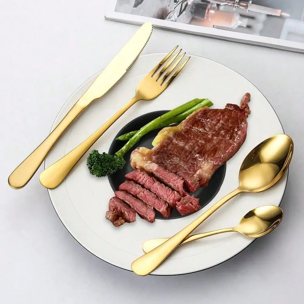 30/60-Piece Luxury Golden Flatware Set, Stainless Steel Cutlery For 6, Includes Dinner Spoons, Teaspoons, Dinner Forks, Salad Forks, Dinner Knives, Ideal For Home, Restaurant, Parties & Weddings