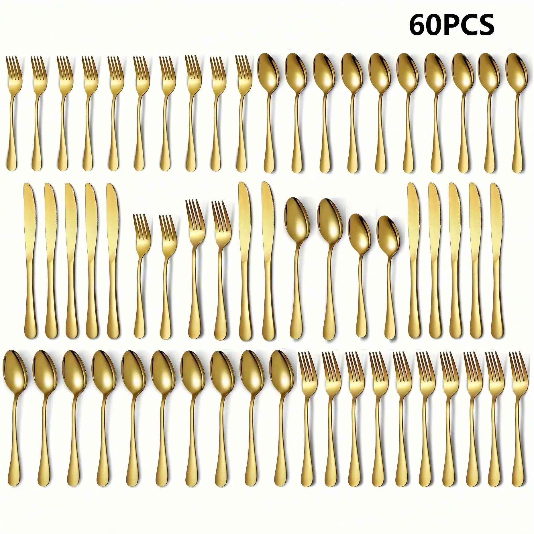 30/60-Piece Luxury Golden Flatware Set, Stainless Steel Cutlery For 6, Includes Dinner Spoons, Teaspoons, Dinner Forks, Salad Forks, Dinner Knives, Ideal For Home, Restaurant, Parties & Weddings