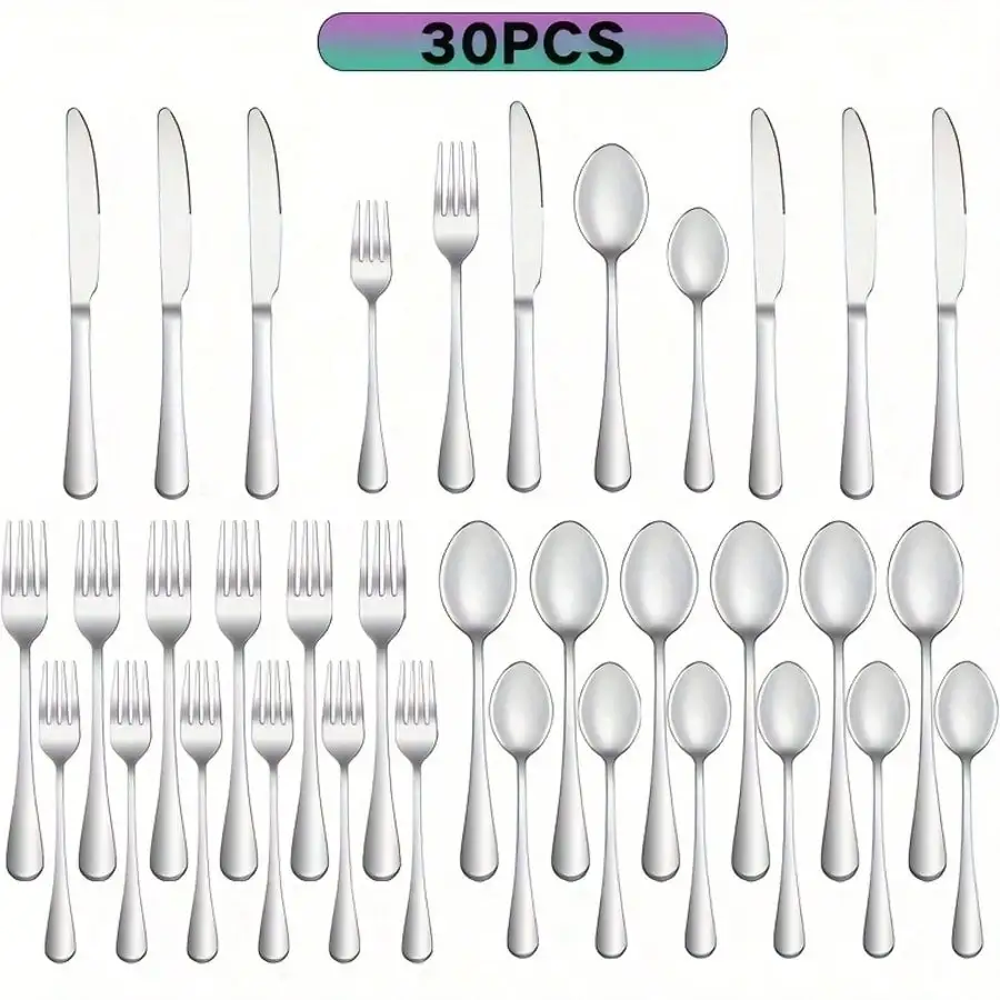 30/60-Piece Luxury Golden Flatware Set, Stainless Steel Cutlery For 6, Includes Dinner Spoons, Teaspoons, Dinner Forks, Salad Forks, Dinner Knives, Ideal For Home, Restaurant, Parties & Weddings