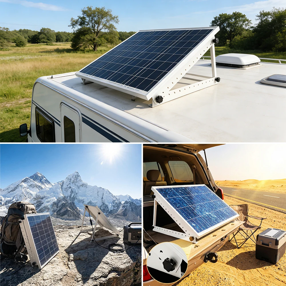 28 Inch Adjustable Solar Panel Mounting Brackets Triangle Tilt Support Racks Portable Solar Panel Mount Kit for RV Roof Outdoor Off-Grid Camping