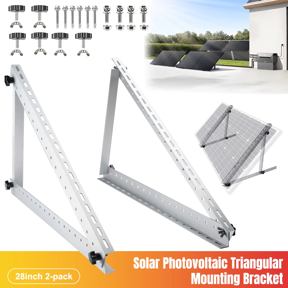 28 Inch Adjustable Solar Panel Mounting Brackets Triangle Tilt Support Racks Portable Solar Panel Mount Kit for RV Roof Outdoor Off-Grid Camping